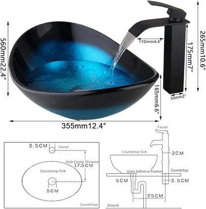 Tempered Glass Bathroom Sink with Pop-Up Drain