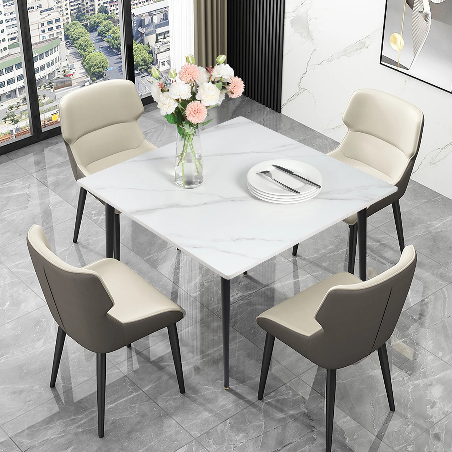 Dining Table Stone Top with Metal Frame