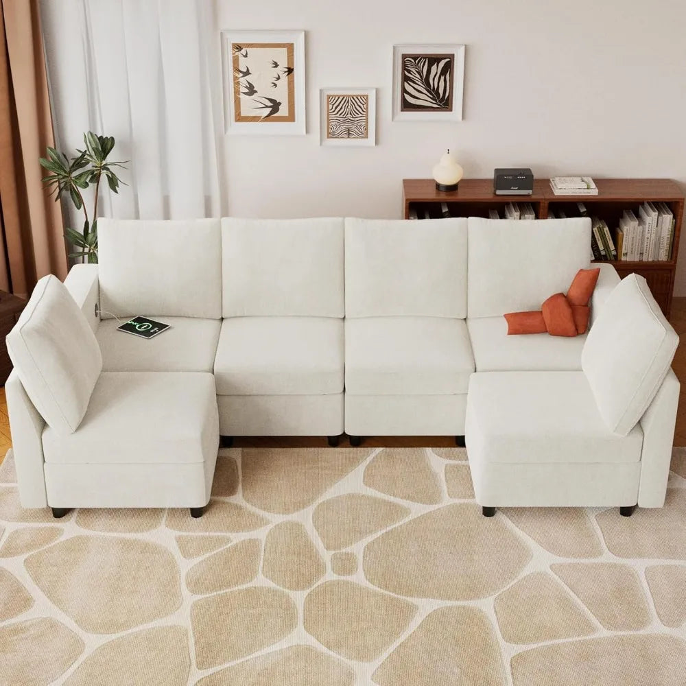 Oversized Modular Sectional Sofa with Storage and USB Chargers