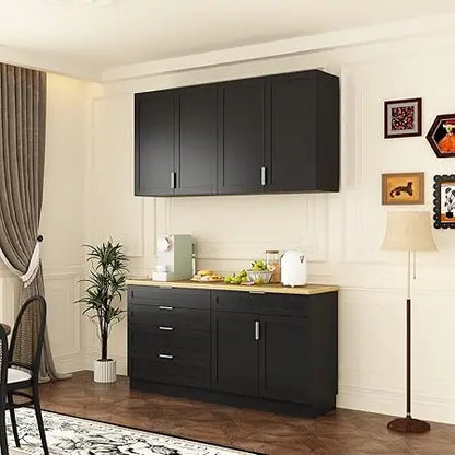Wall-Mounted Pantry Cabinet Set with Doors & Countertop