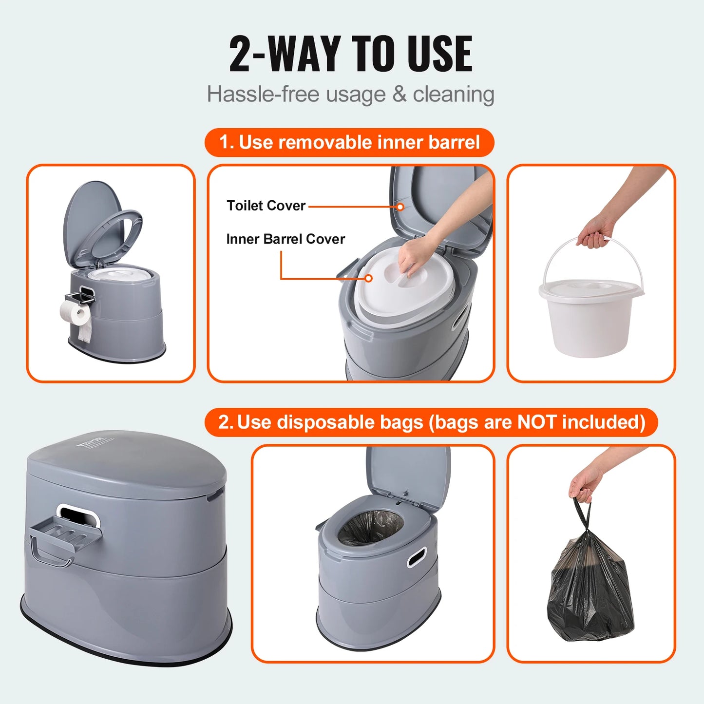Portable Toilet for Camping with 1.3G Detachable Inner Bucket