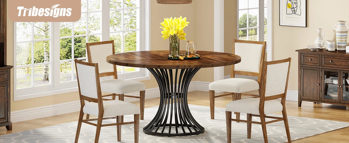 46-Inch Wood Kitchen Table with Sturdy Metal Base