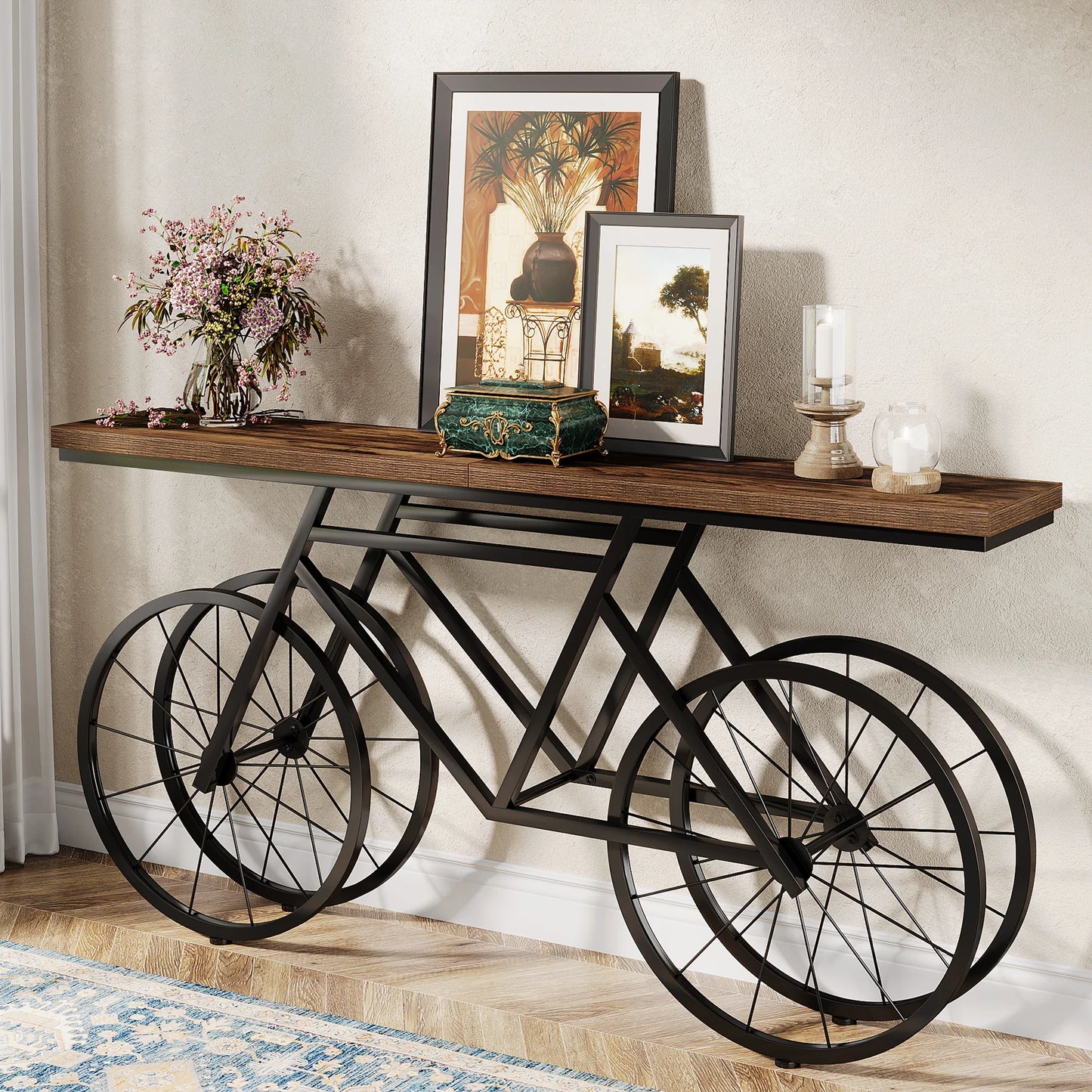 70.9-Inch Extra Long Console Table with Bicycle Metal Base