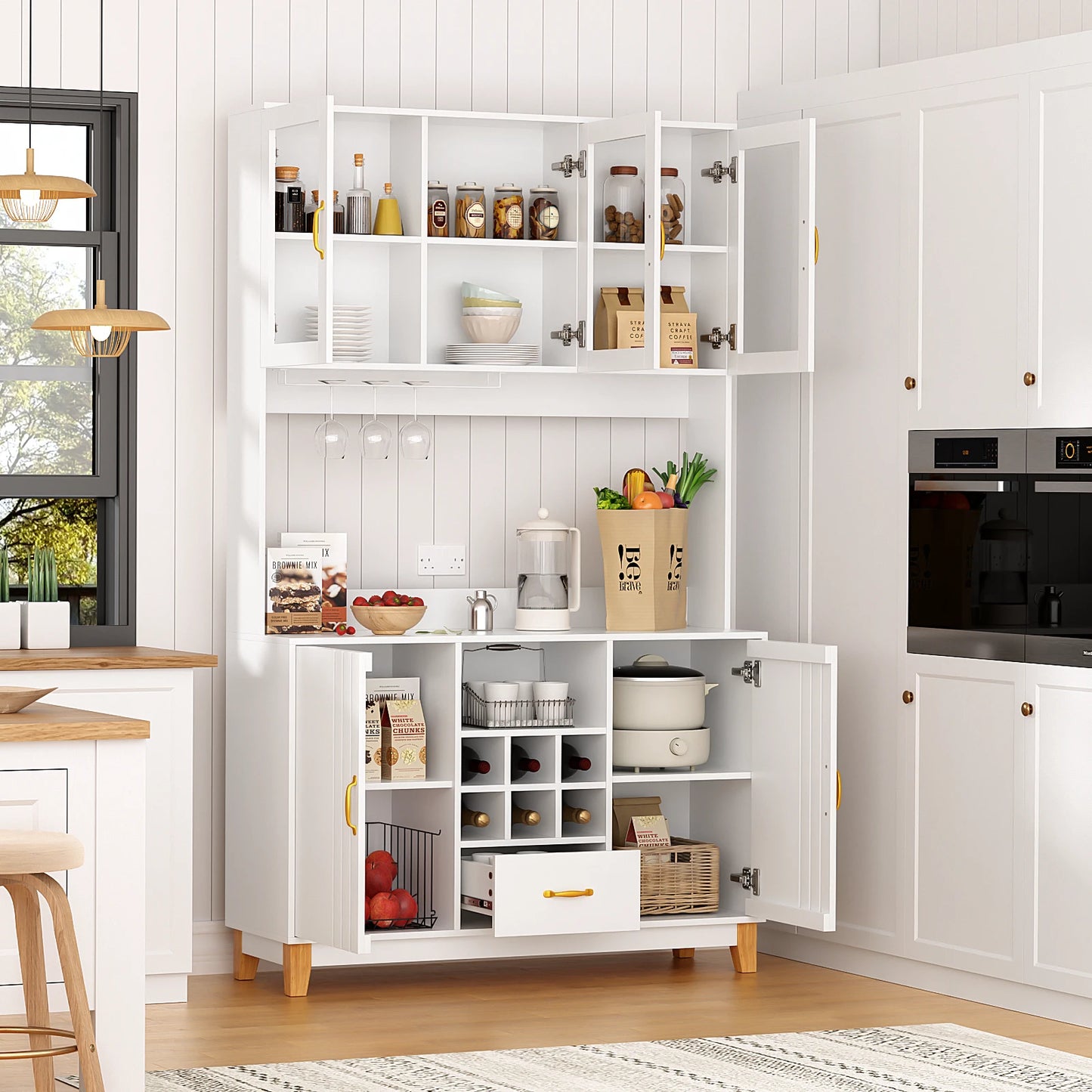 78.7" Tall Kitchen Pantry Cabinet with Microwave Stand