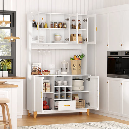 78.7" Tall Kitchen Pantry Cabinet with Microwave Stand