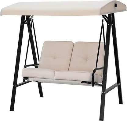 2 Seat Outdoor Patio Swing Chair Adjustable Canopy