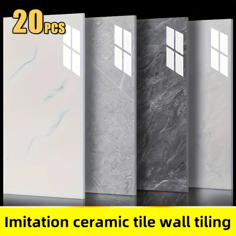 20/40pcs Glossy Marble Pattern Self-Adhesive Wall Panels