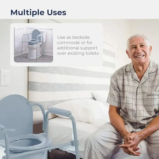 Portable Toilet 350lb Capacity 3-In-1 Bariatric Grey Seat