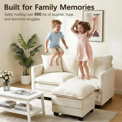 52" Loveseat L-Shaped Cloud Couch with Ottoman