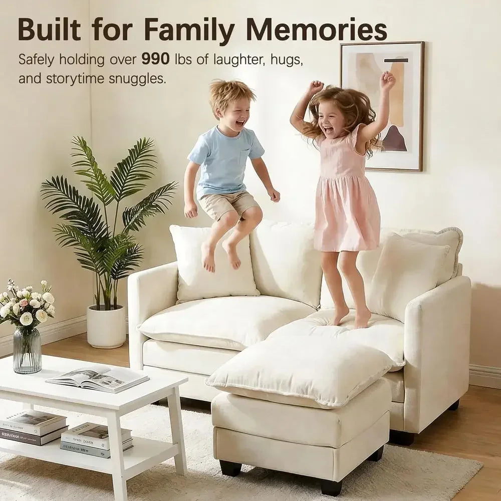 52" Loveseat L-Shaped Cloud Couch with Ottoman