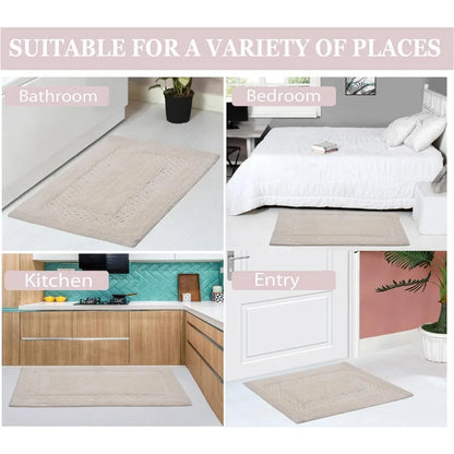 3-Piece Non-Slip Premium Cotton Bathroom Rugs Set