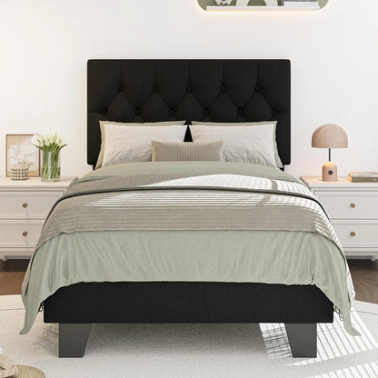 Full Size Bed Frame with Button Tufted Headboard