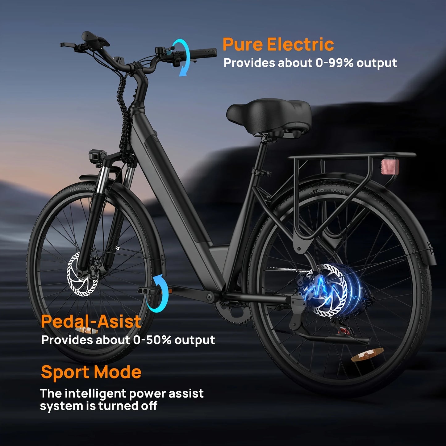 750W E-Bike Commuter 26x2" Tires 20MPH Speed