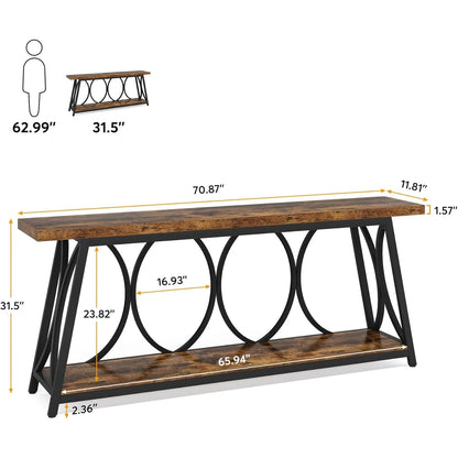 70.9 inch Long Console Table with 2 Tier Storage Shelf