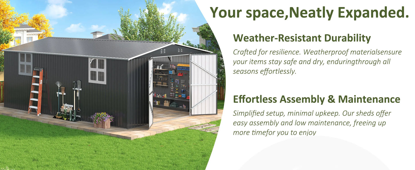 10x10~12x18FT Outdoor Heavy-Duty Frame Shed