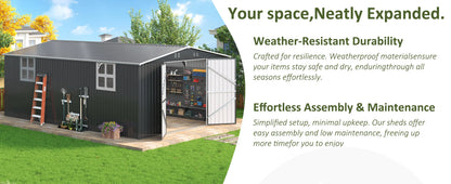 10x10~12x18FT Outdoor Heavy-Duty Frame Shed