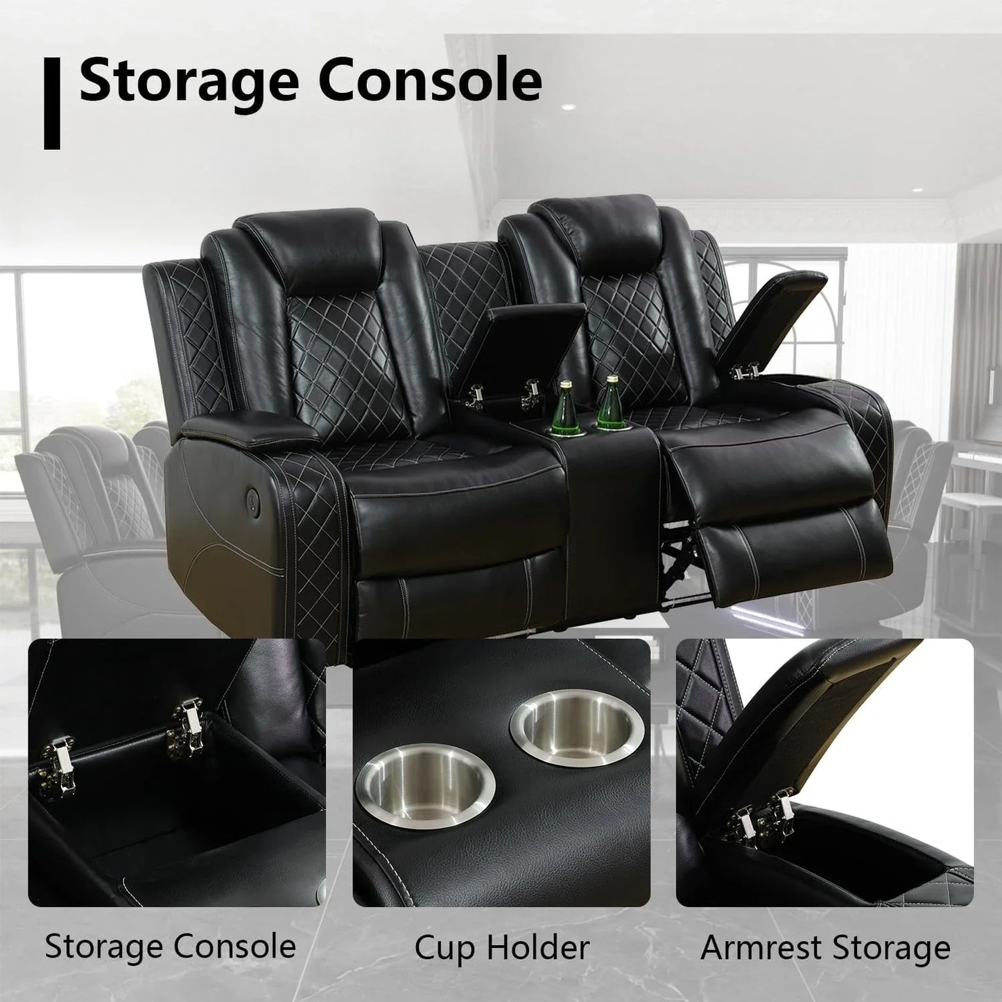 Power Recliner Sofa Set with LED Lighting