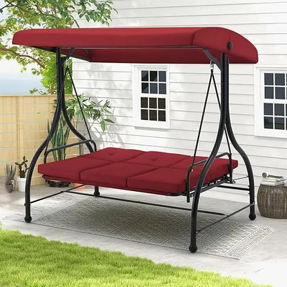 Porch Swing Chair with Adjustable Backrest Canopy