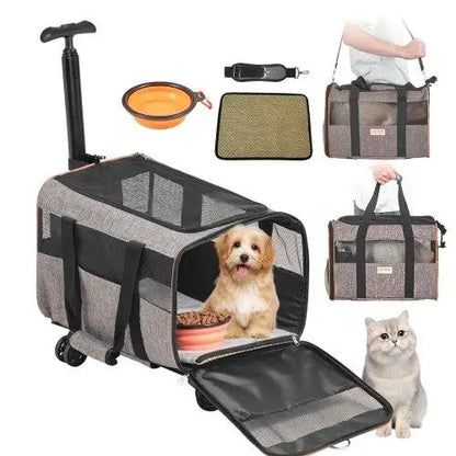 Rolling Cat Carrier with Airline Approved Pet Travel Bag