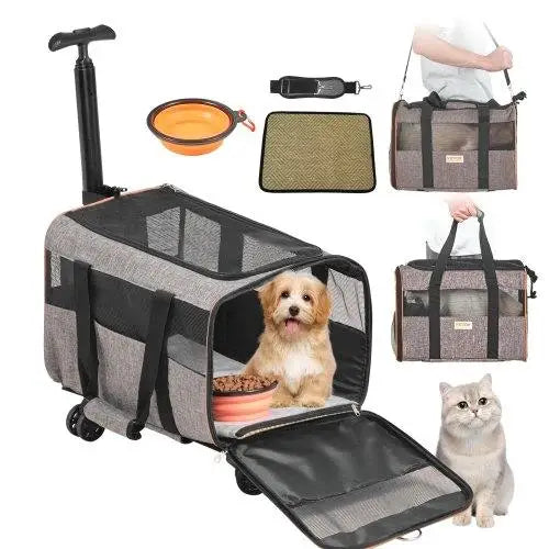 Rolling Cat Carrier with Airline Approved Pet Travel Bag