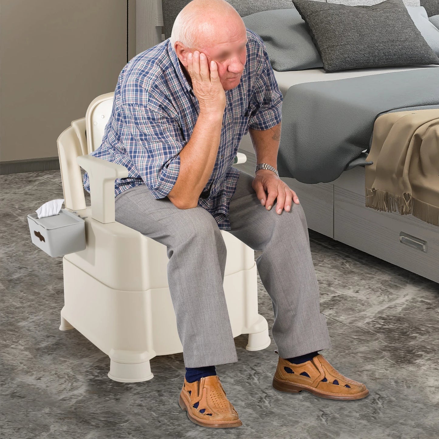 Bedside Commode Toilet with Sensor Night Light