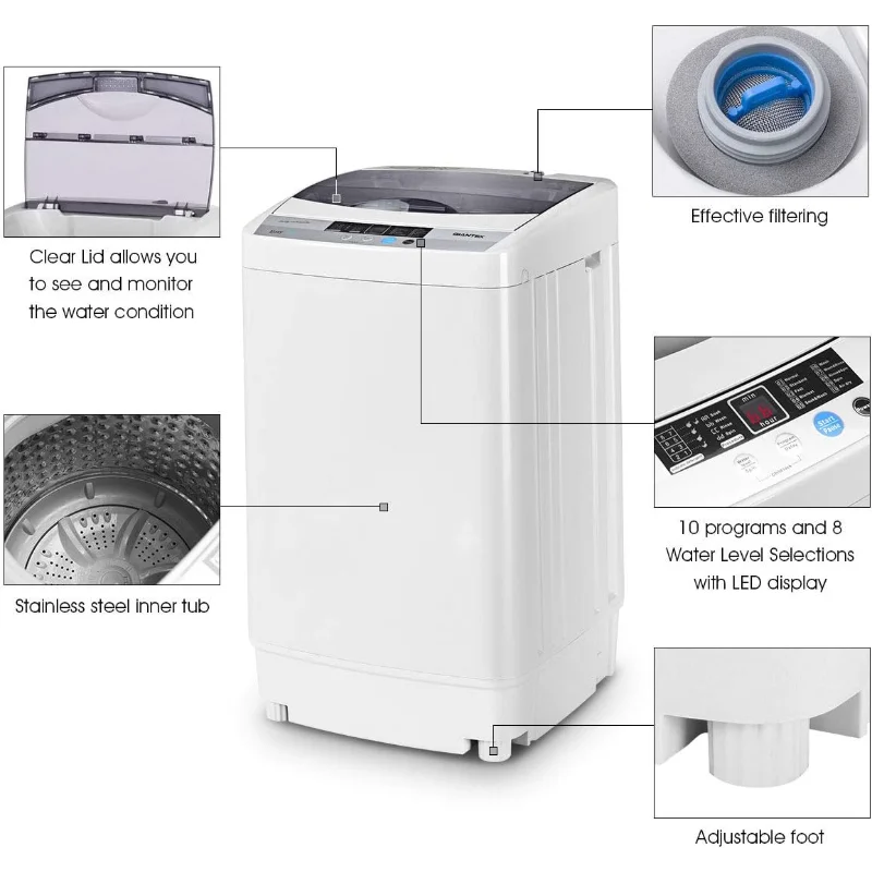 1.34 Cu.ft  Full-Automatic Washing Machine, Portable Compact