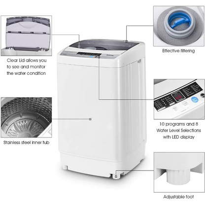 1.34 Cu.ft  Full-Automatic Washing Machine, Portable Compact