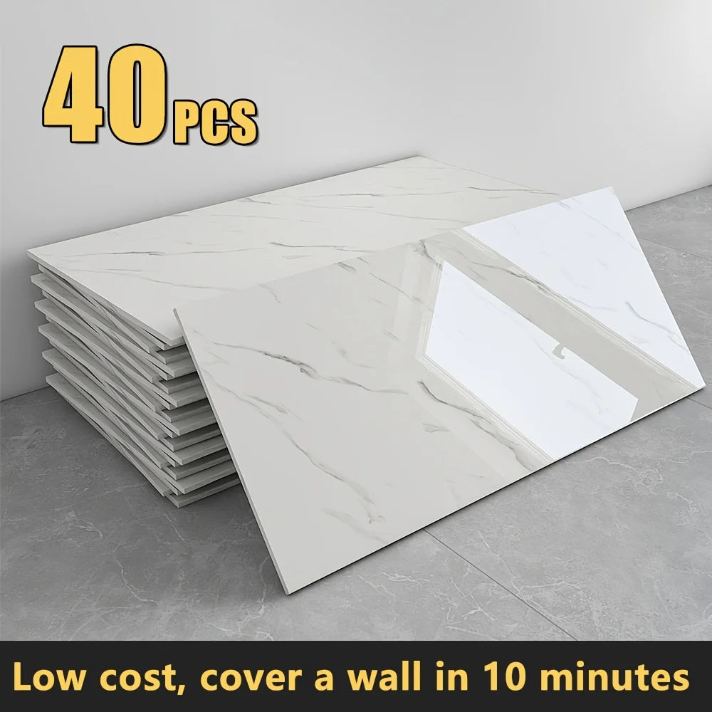 20/40pcs Glossy Marble Pattern Self-Adhesive Wall Panels