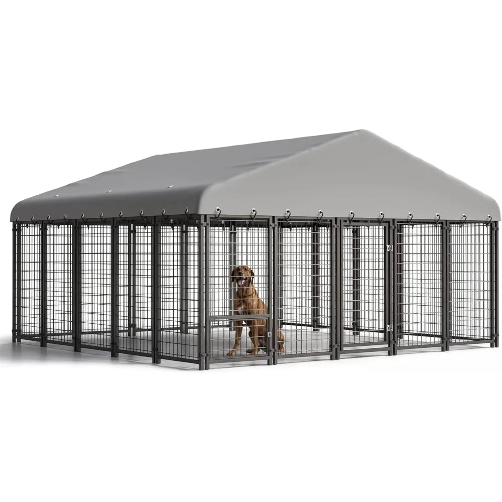 10X10FT Outside Heavy-Duty Outdoor Dog Cage with Roof and Double Lock