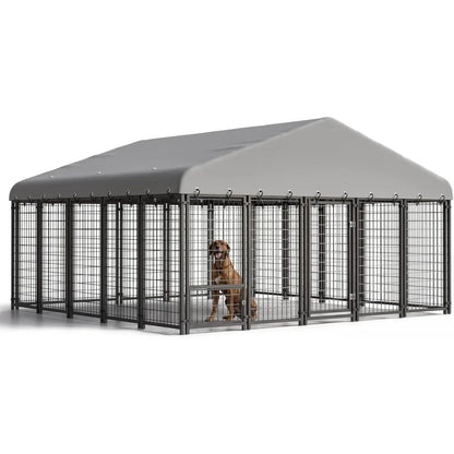 10X10FT Outside Heavy-Duty Outdoor Dog Cage with Roof and Double Lock