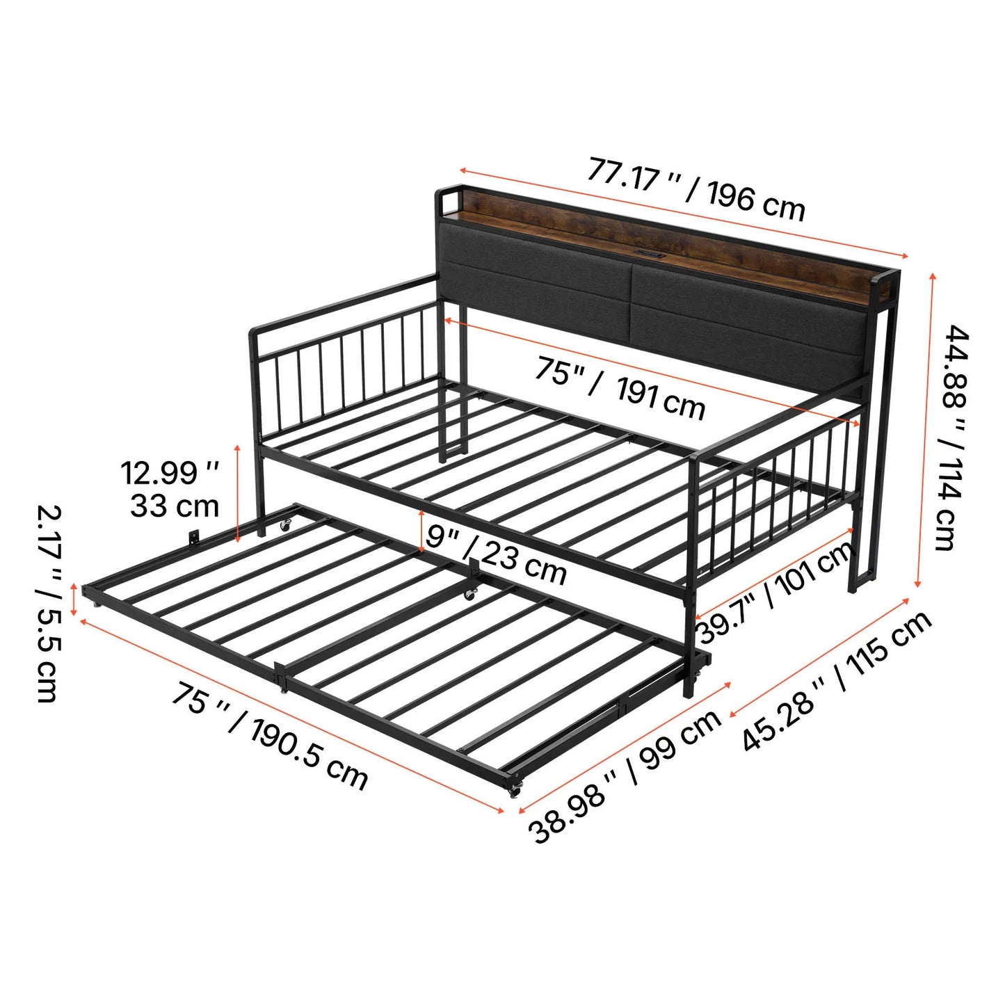 Twin/Full Size Daybed Frame w/ Charging Station