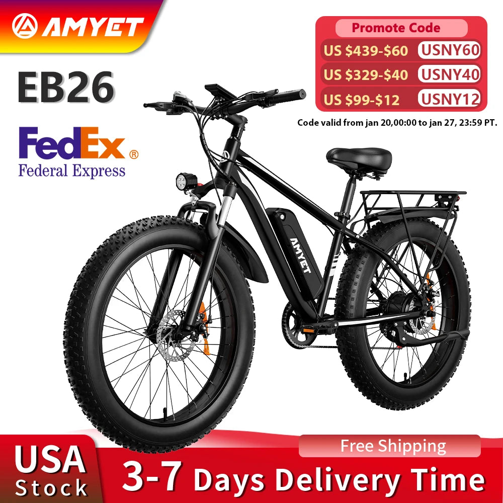 1000W Electric Bicycle 26" Fat Tire Dual Shock Absorbers.