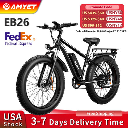 1000W Electric Bicycle 26" Fat Tire Dual Shock Absorbers.