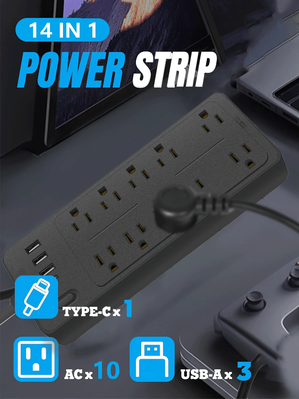 Power Strip Surge Protector 14 in 1 Multi Outlet Extender