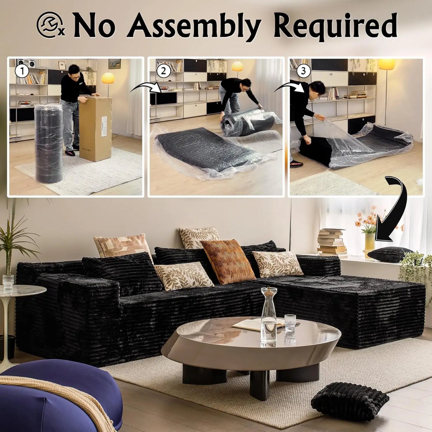 104" Black sectional couches