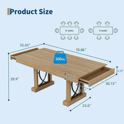 71 Inch Dining Table With 2 Storage Drawers