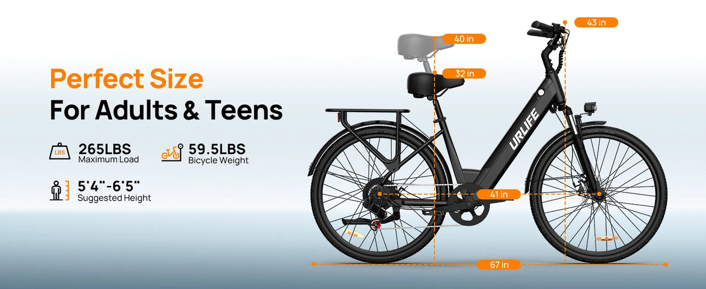 750W E-Bike Commuter 26x2" Tires 20MPH Speed