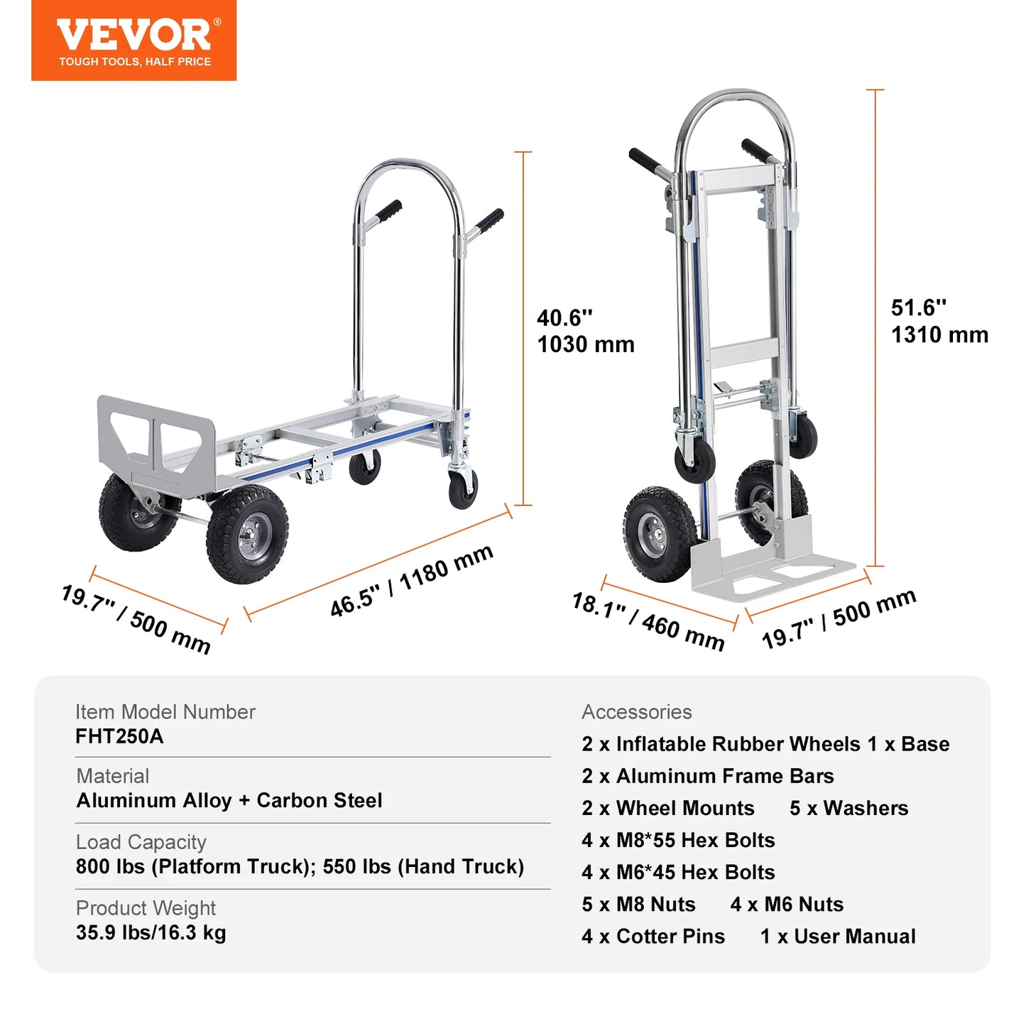 Aluminum Heavy Industrial Collapsible Dolly Cart