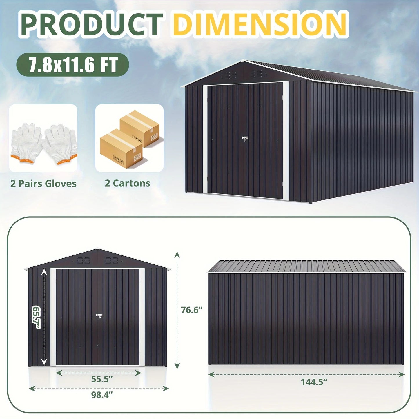 10x10~12x18FT Outdoor Heavy-Duty Frame Shed
