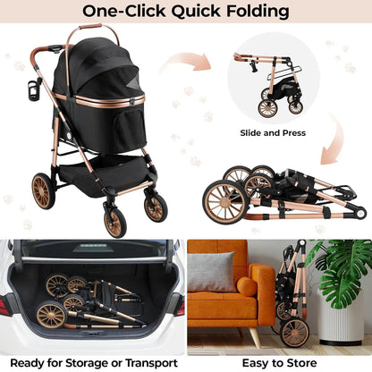 360° Rubber Wheels and Shock Absorption Dog Buggy
