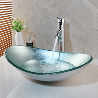 Tempered Glass Washbasin with Waterfall Faucet