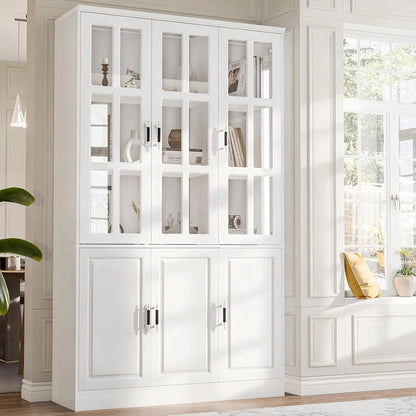 78.7" Tall Kitchen Pantry Storage Cabinet with Glass Doors