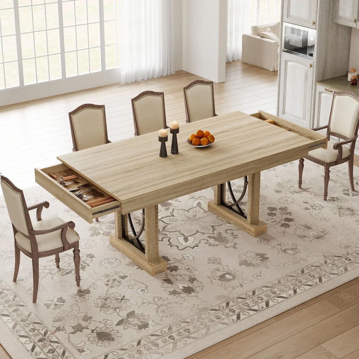 71 Inch Dining Table With 2 Storage Drawers