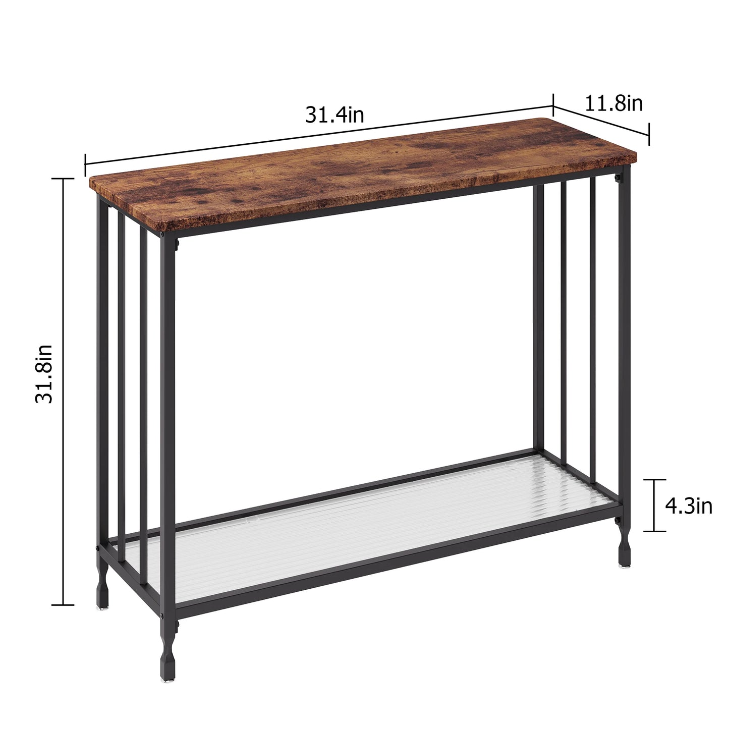 Narrow Entryway Console Table with Glass Shelf