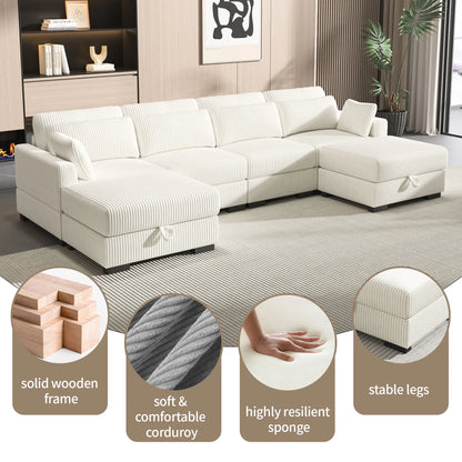 Upholstered Sofa Made of Corduroy Fabric with Removable Cushions