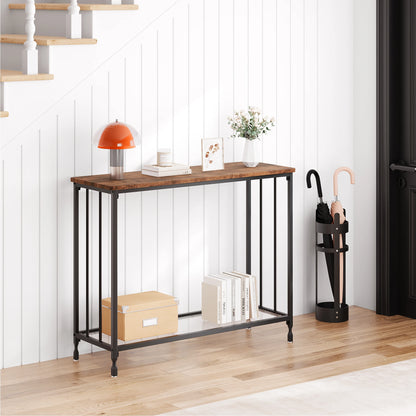 Narrow Entryway Console Table with Glass Shelf