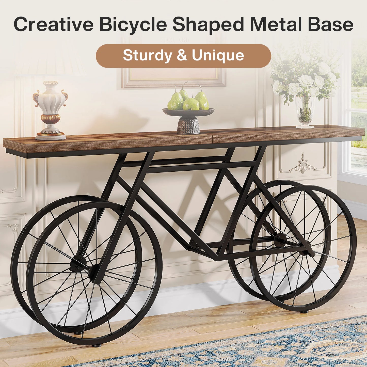 70.9-Inch Extra Long Console Table with Bicycle Metal Base