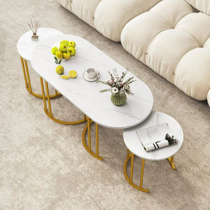 Set of 3 Coffee Table with Marble top