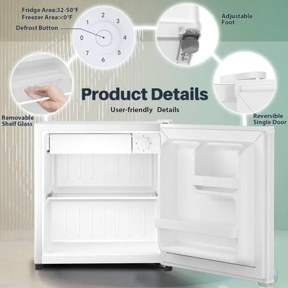 1.6 Cu.ft Mini Fridge with Freezer, Removable Shelves, Adjustable Thermostat