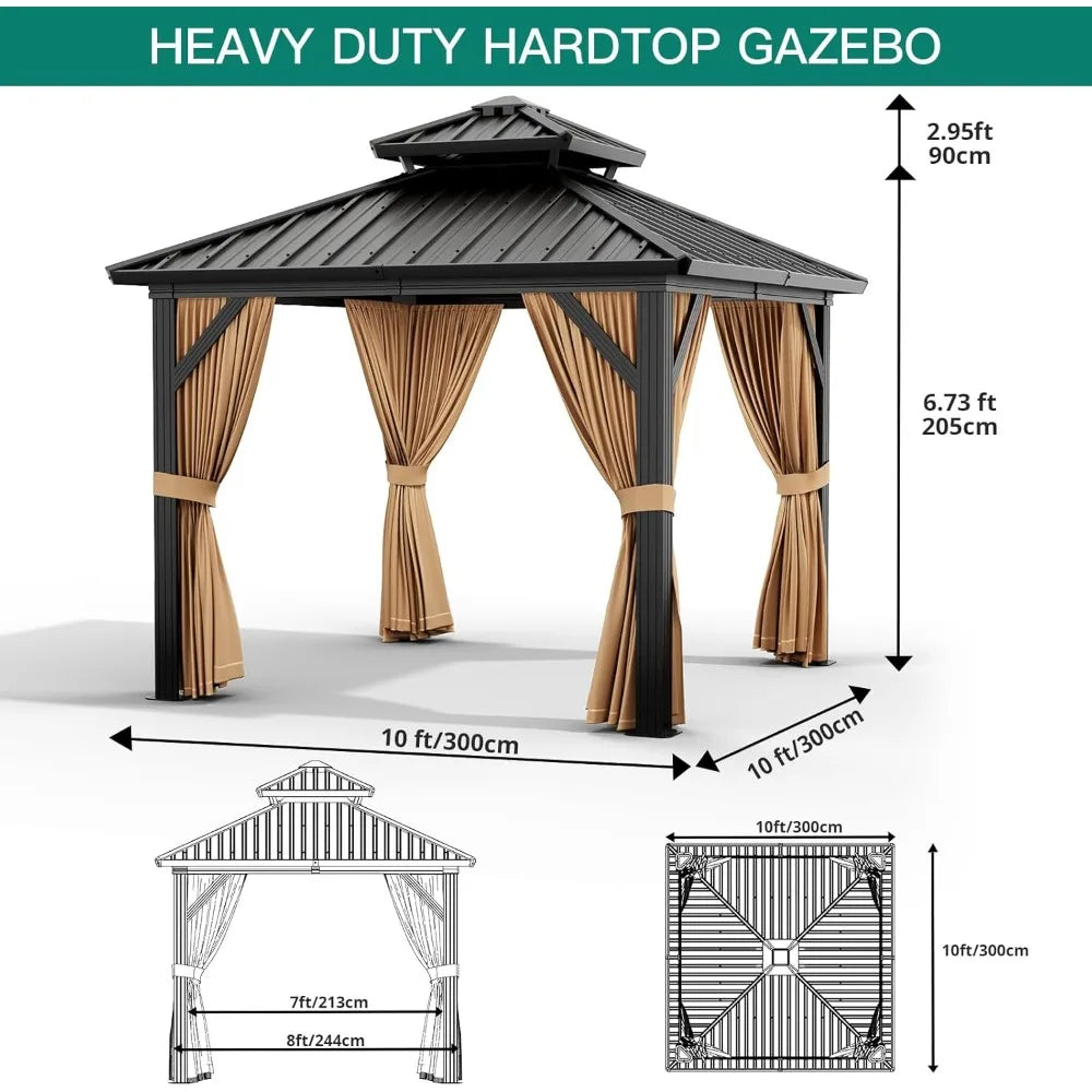 Durable Aluminum 10x10 Outdoor Gazebo with Permanent Roof